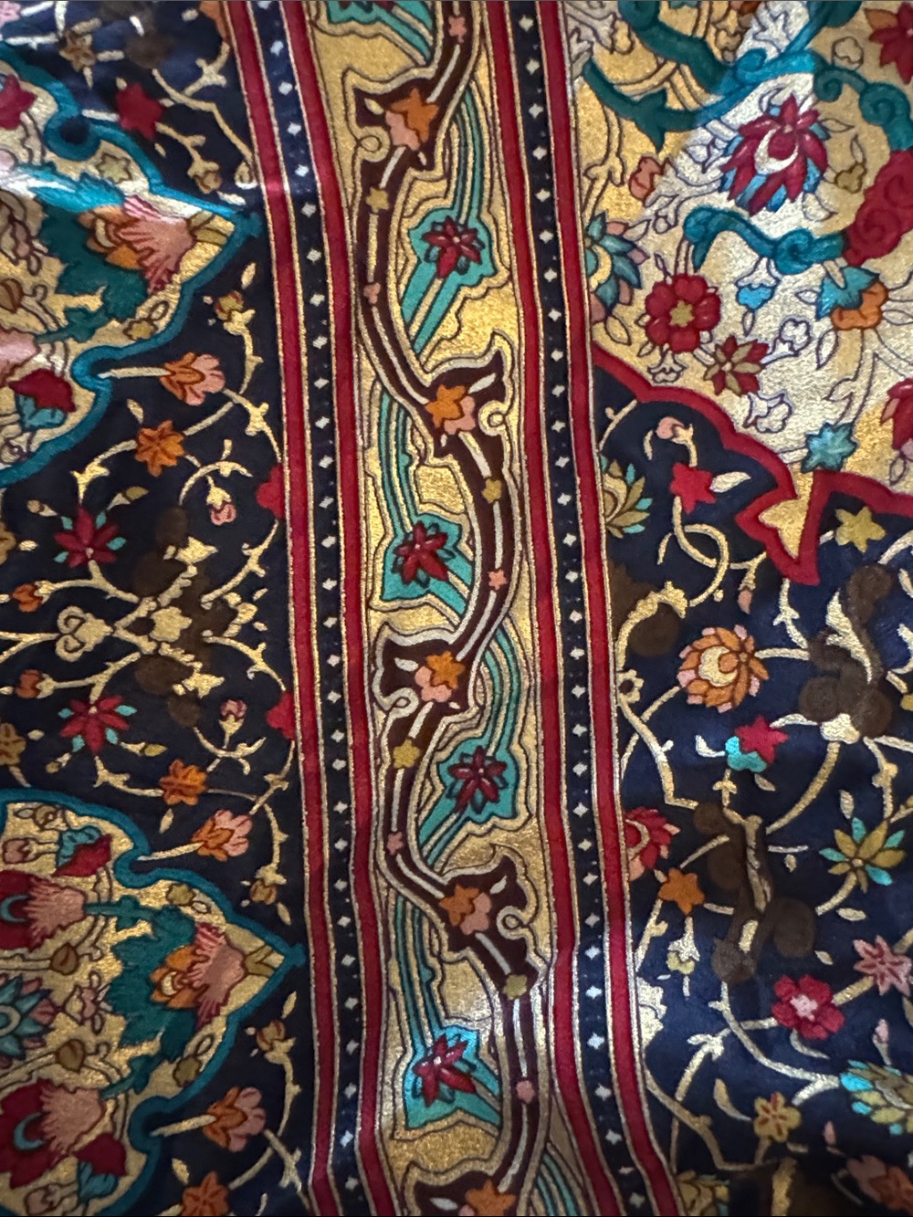 Vintage KENZO 100% Silk Scarf 42” Square Turquoise Floral Medallion Japan - Picture 5 of 6